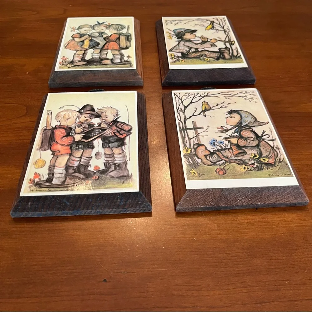 Vintage Hummel Wooden Decorative Wall Plaques Cottage Core Decor Set of 4